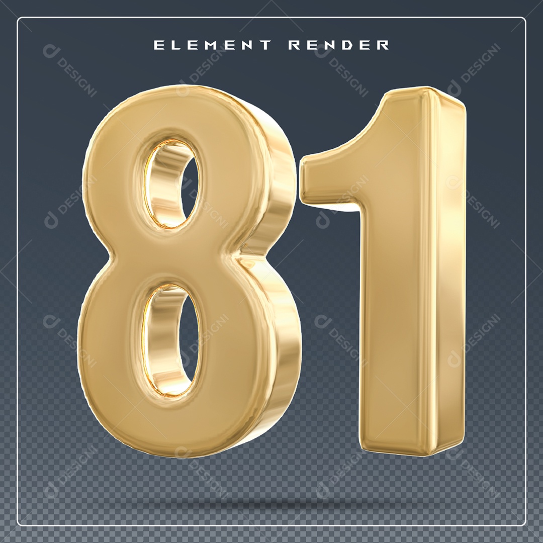 Elemento 3D Número 81 Cinza para Composição PSD