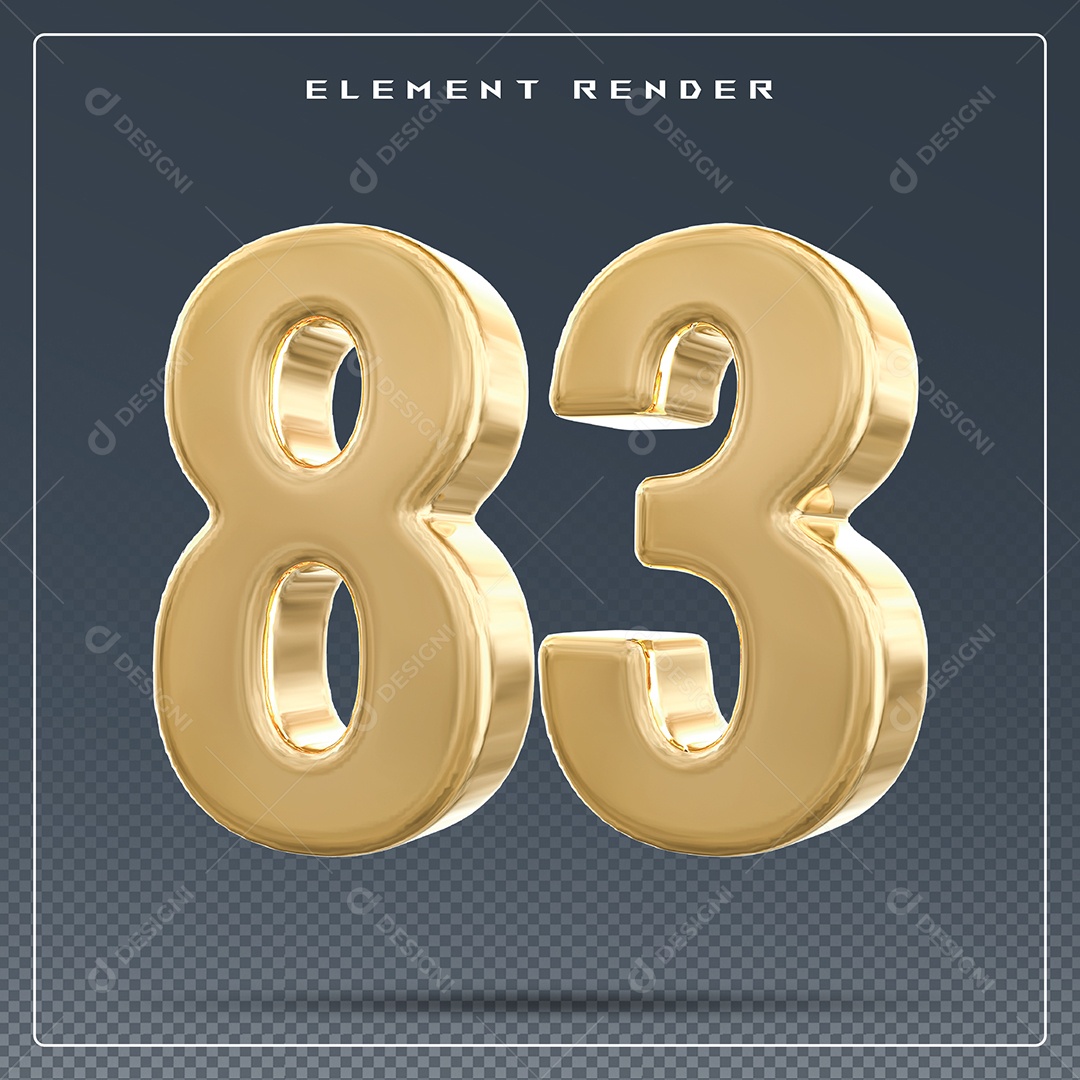Elemento 3D Número 83 Dourado para Composição PSD