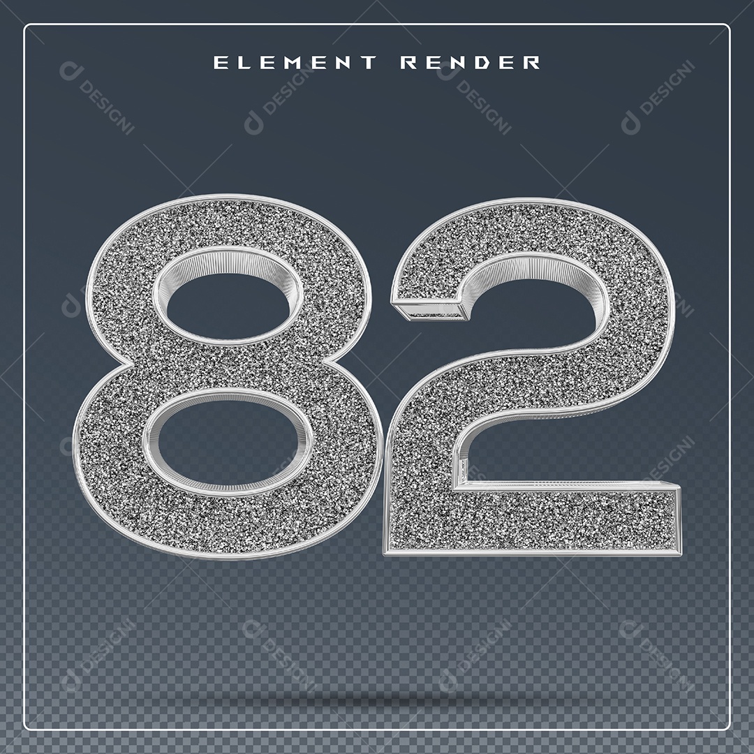 Elemento 3D Número 82 Cinza para Composição PSD