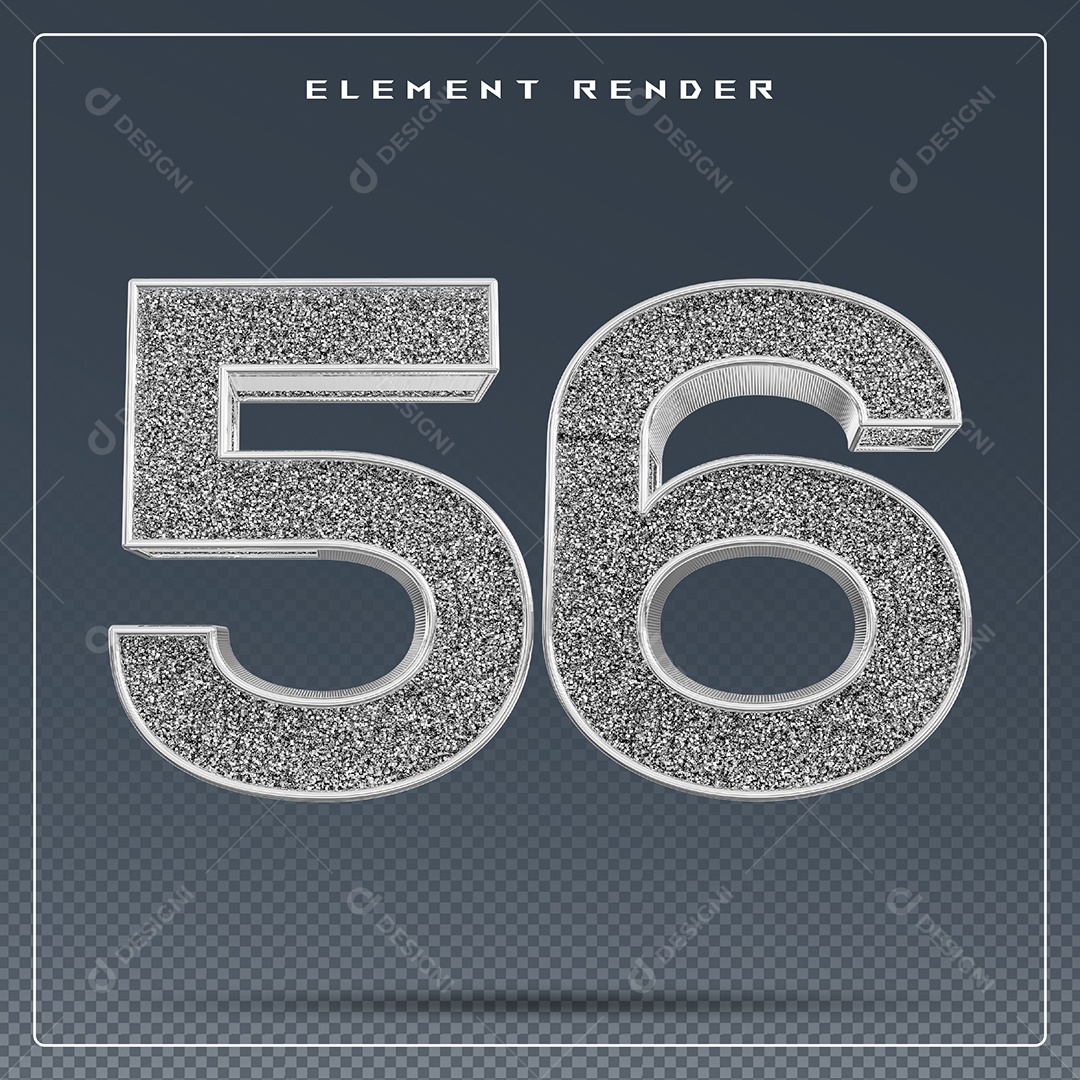 Elemento 3D Número 56 Cinza para Composição PSD