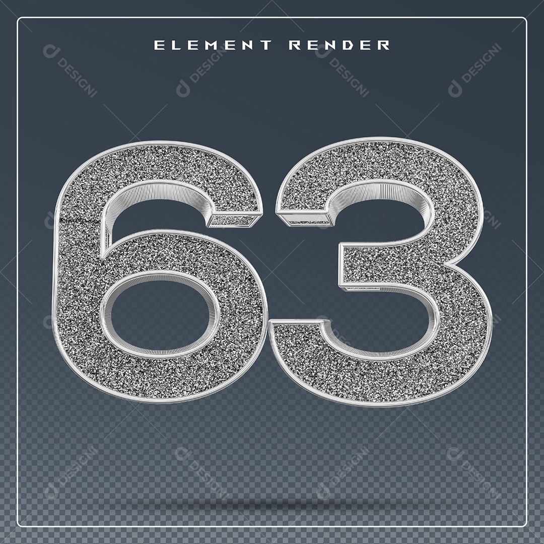 Elemento 3D Número 63 Cinza para Composição PSD