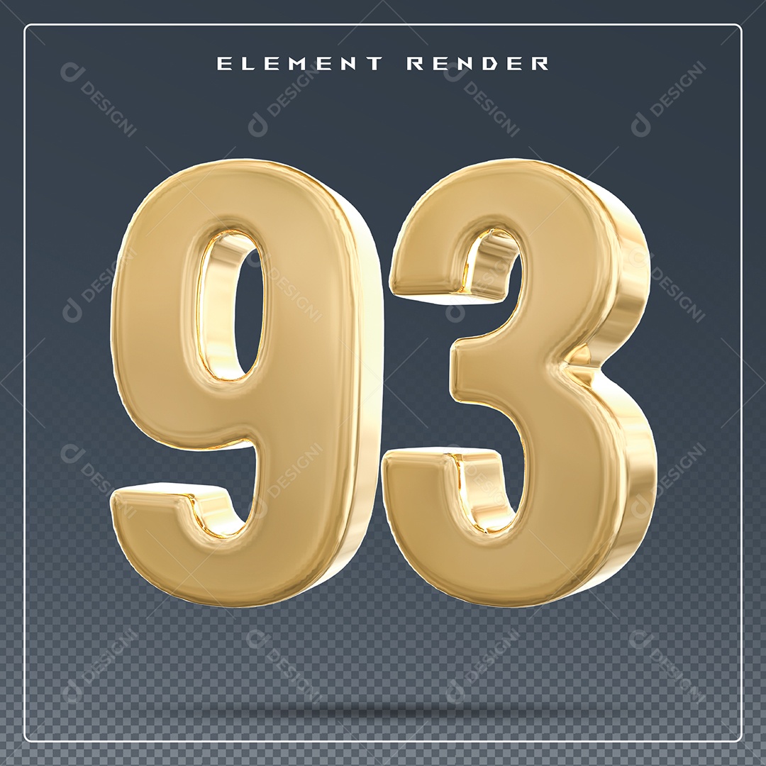 Elemento 3D Número 93 Dourado para Composição PSD