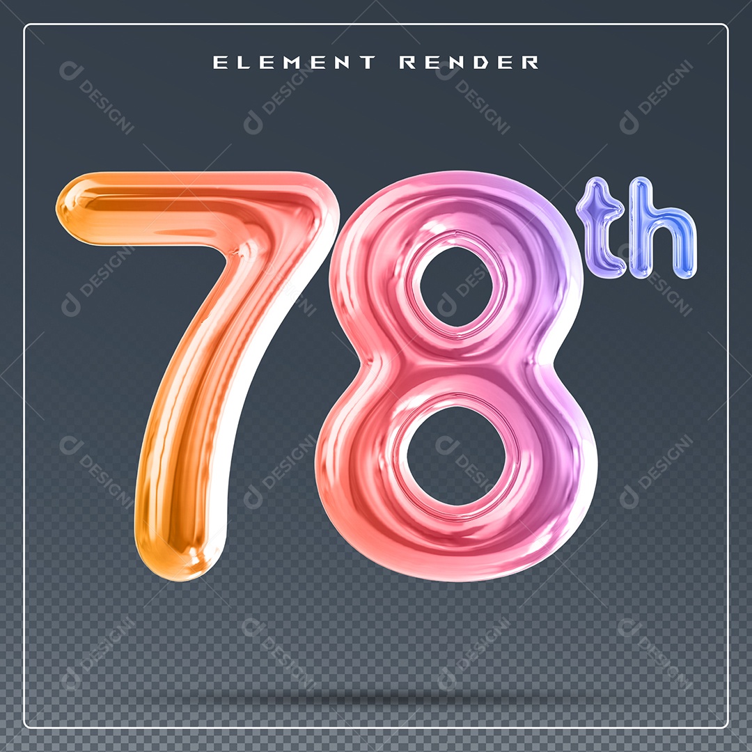 Elemento 3D Número 12 Th Colorido para Composição PSD