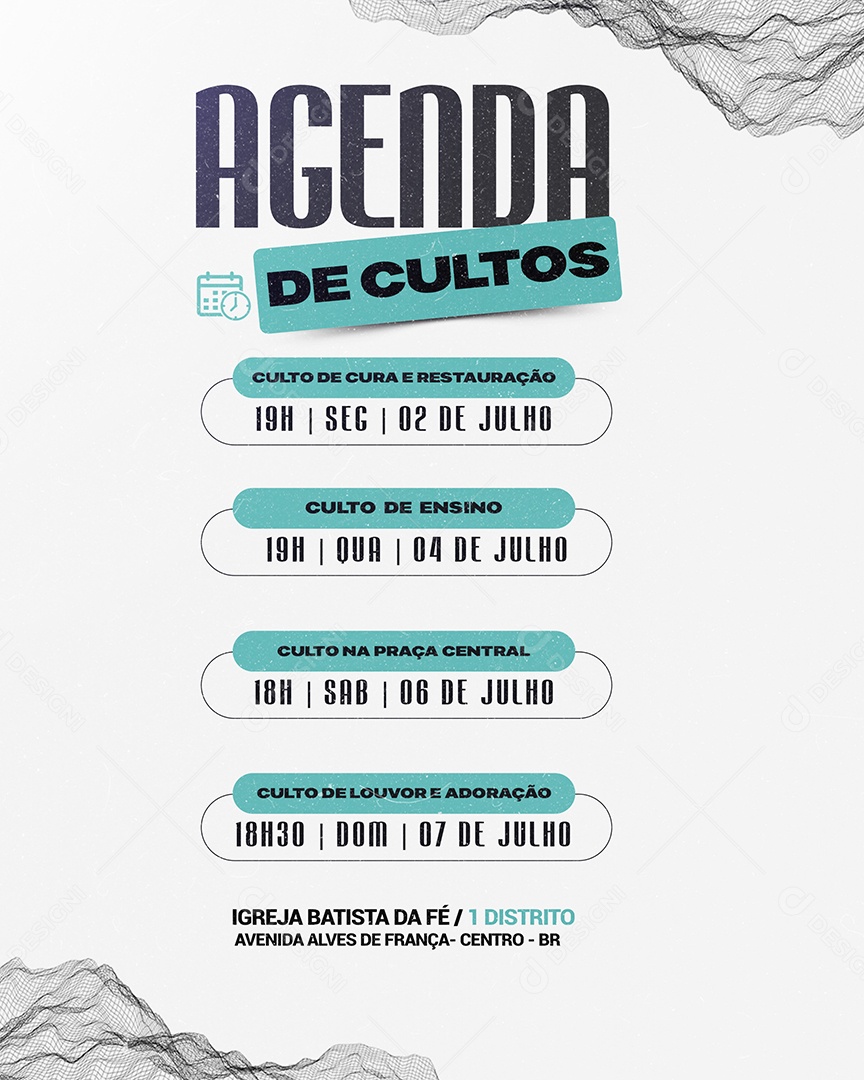 Agenda Semanal de Cultos Social Media PSD Editável