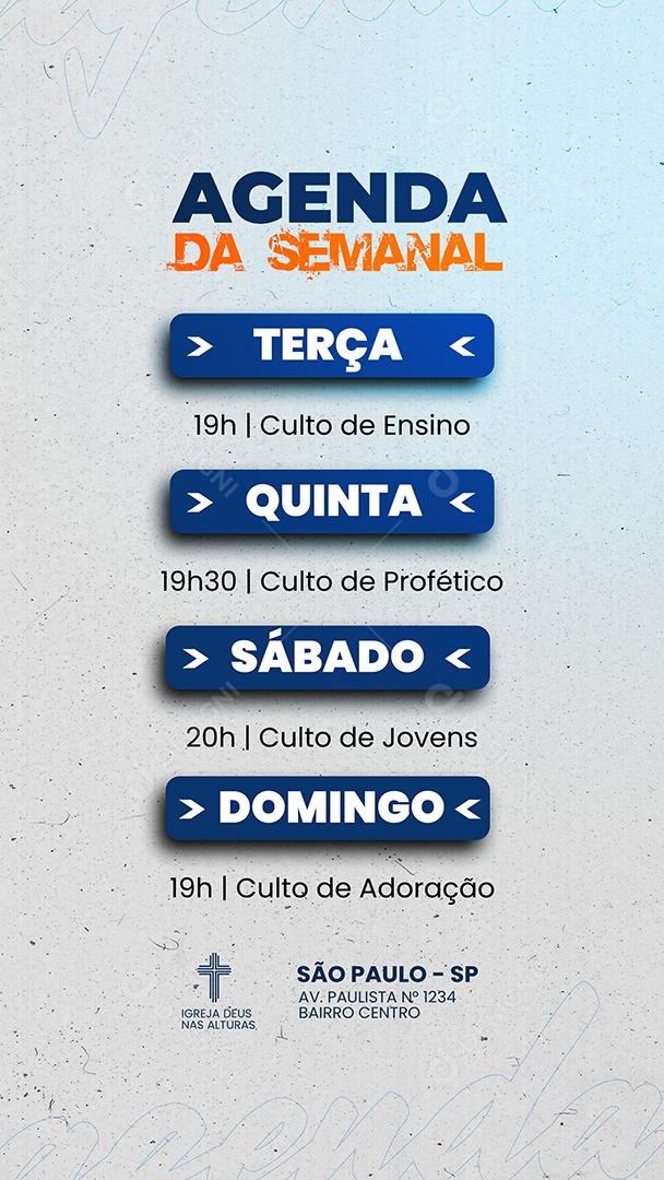 Story Agenda Semanal de Cultos Social Media PSD Editável