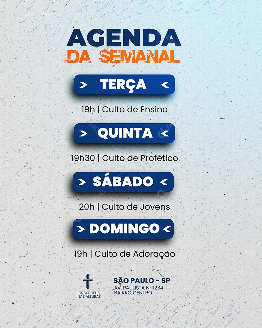 Agenda Semanal de Cultos Social Media PSD Editável