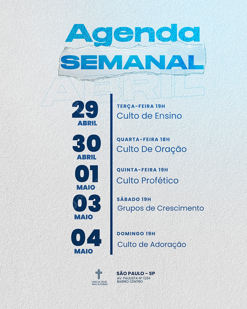 Agenda Semanal de Cultos Social Media PSD Editável