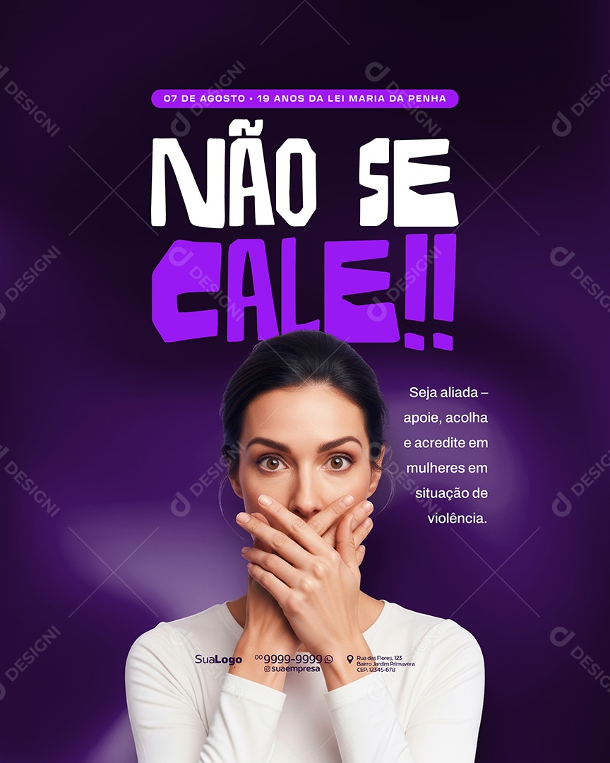 Lei Maria da Penha 19 Anos Não Se Cale Social Media PSD Editável