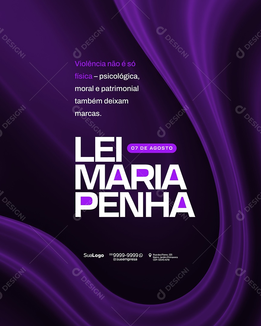 Dia da Lei Maria da Penha 07 de Agosto Social Media PSD Editável