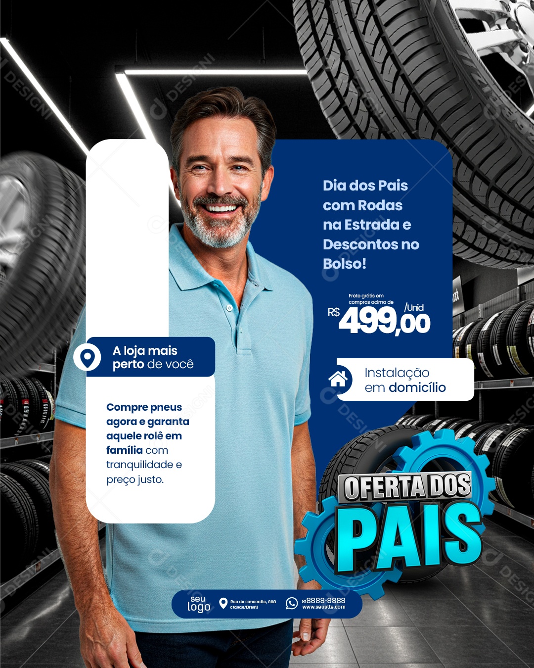 Ofertas Dia dos Pais Loja de Pneus Rodando Liso Demais Social Media PSD Editável