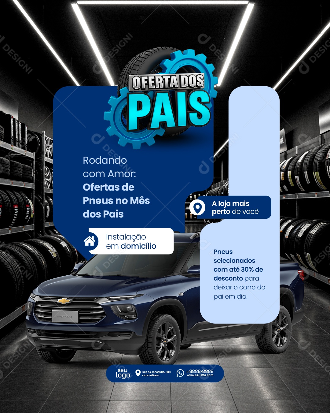 Ofertas Dia dos Pais Loja de Pneus Rodando Liso Demais Social Media PSD Editável