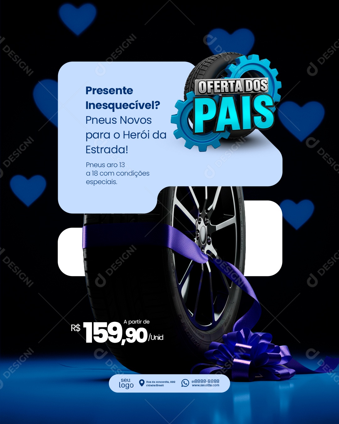 Ofertas Dia dos Pais Loja de Pneus Rodando Liso Demais Social Media PSD Editável