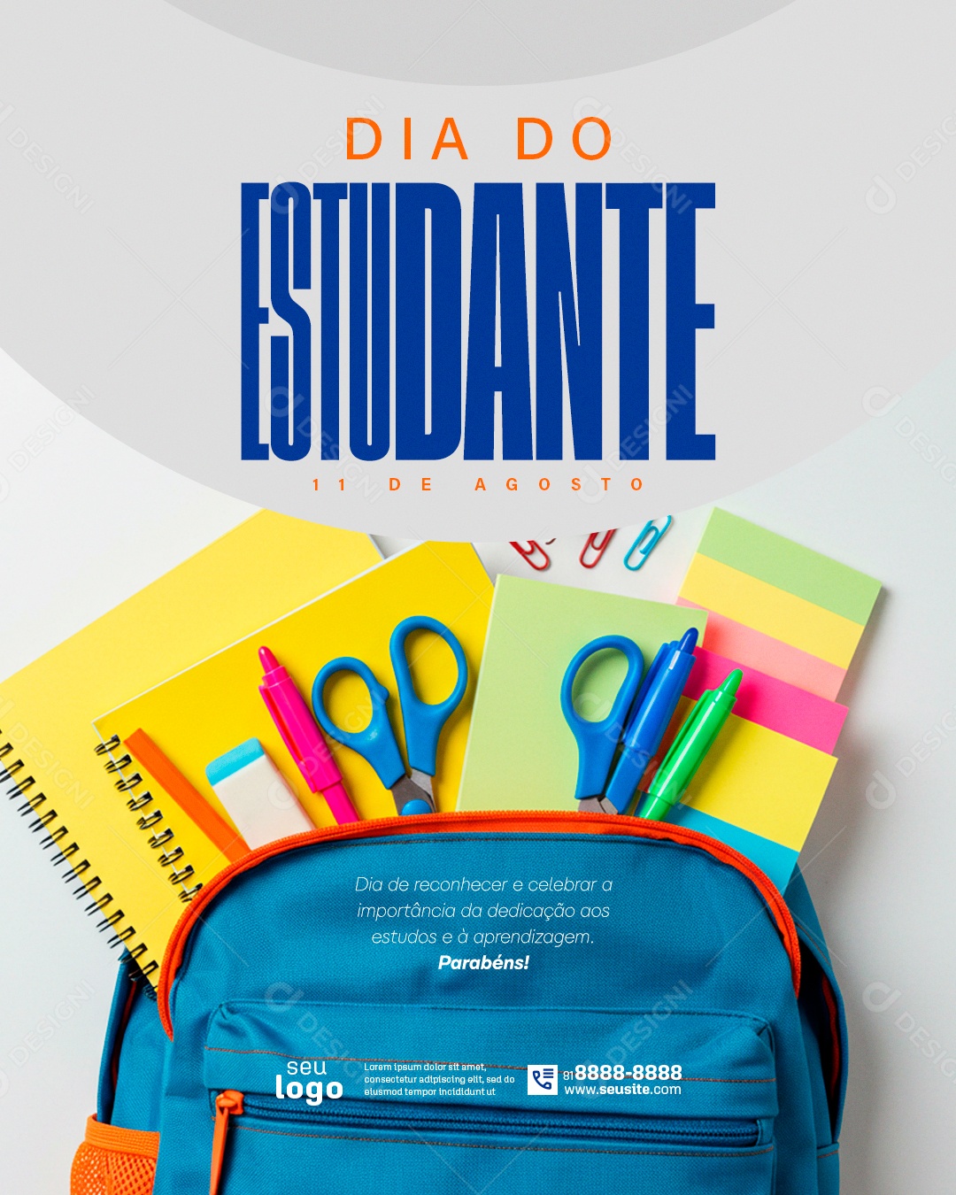 Feliz Dia do Estudante 11 de Agosto  Social Media PSD Editável