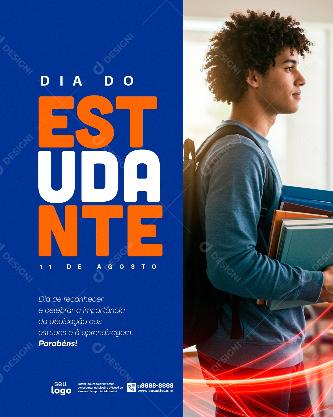 Feliz Dia do Estudante 11 de Agosto  Social Media PSD Editável