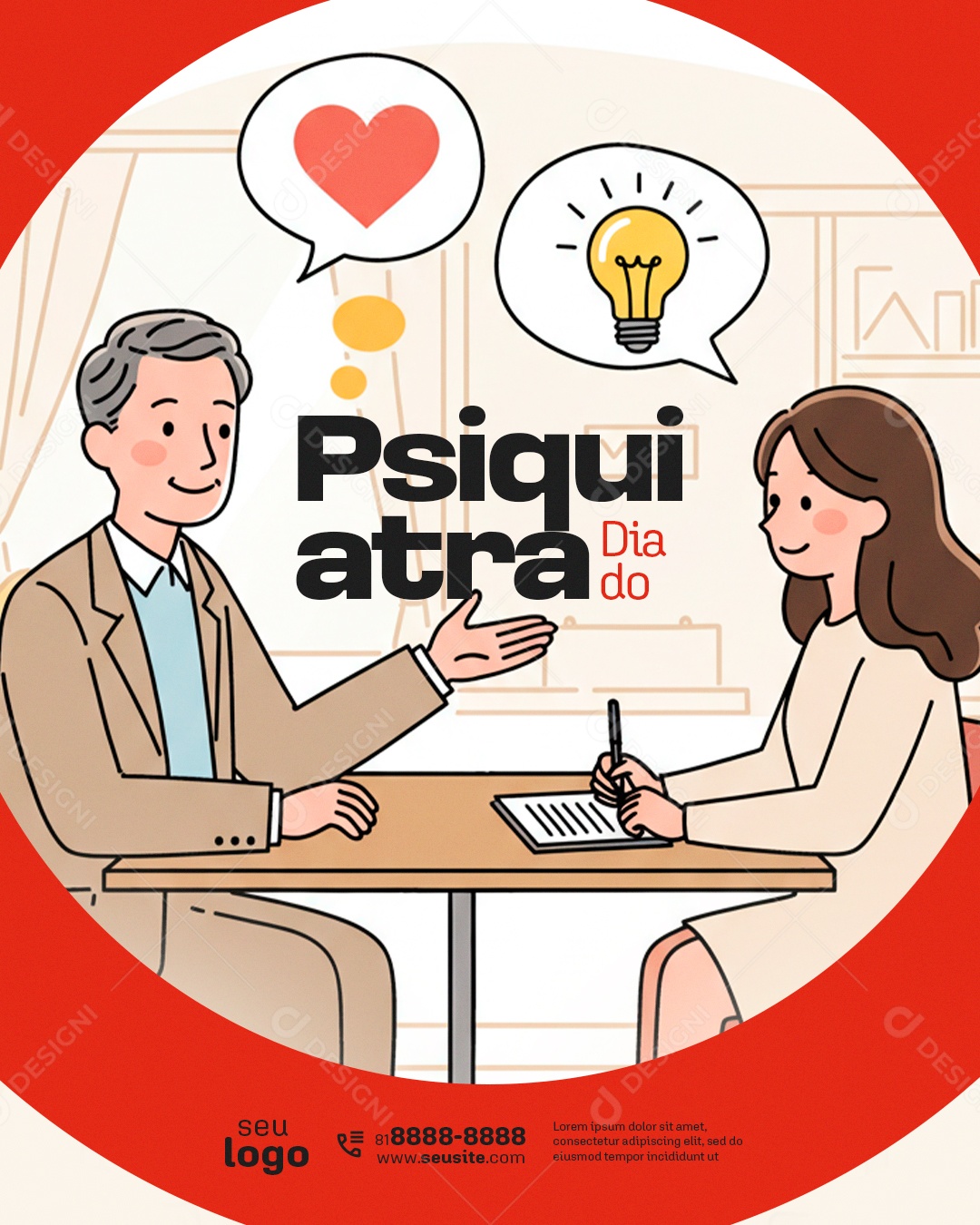 Dia do Médico Psiquiatra 13 de Agosto Ajuda a Mente Ficar Leve Social Media PSD Editável
