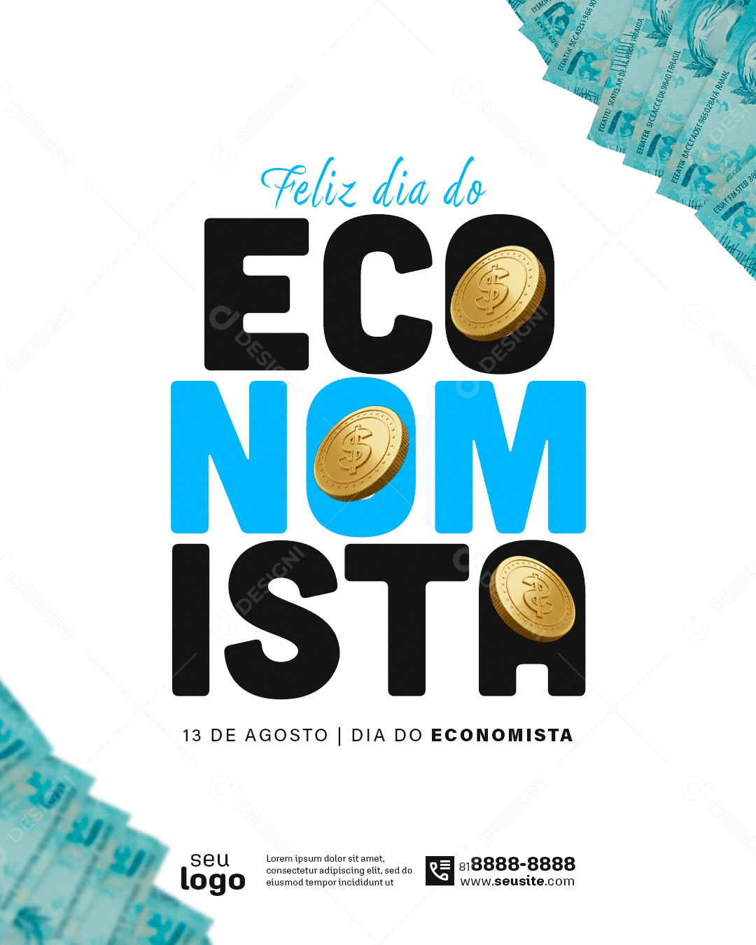 Feliz Dia do Economista 13 de Agosto Parabéns Social Media PSD Editável