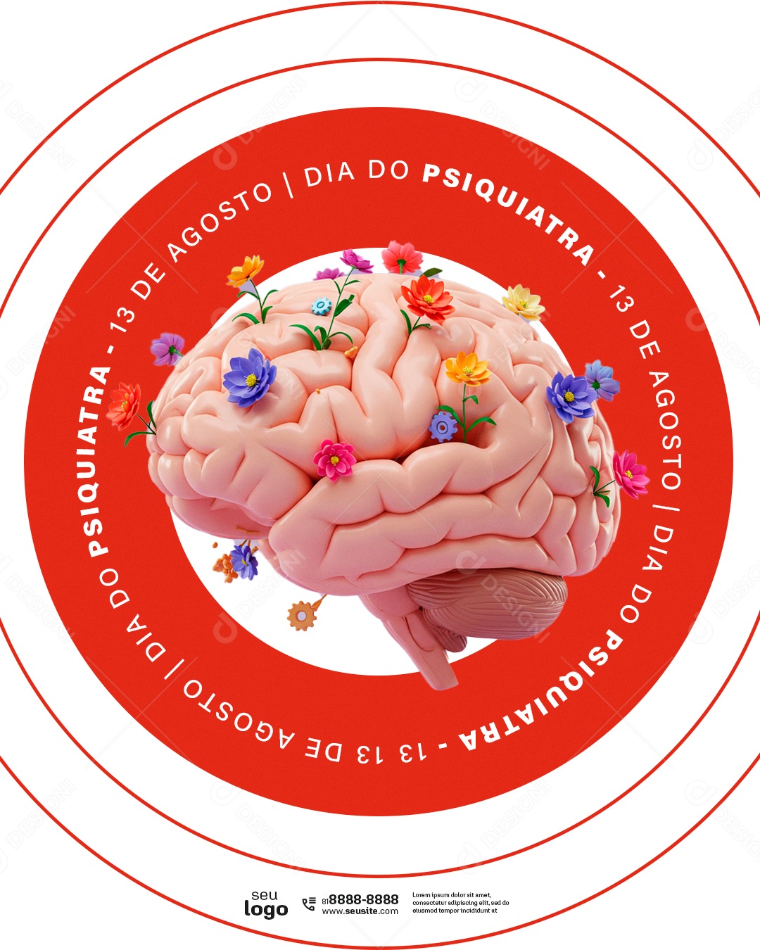 Dia do Médico Psiquiatra 13 de Agosto Ajuda a Mente Ficar Leve Social Media PSD Editável