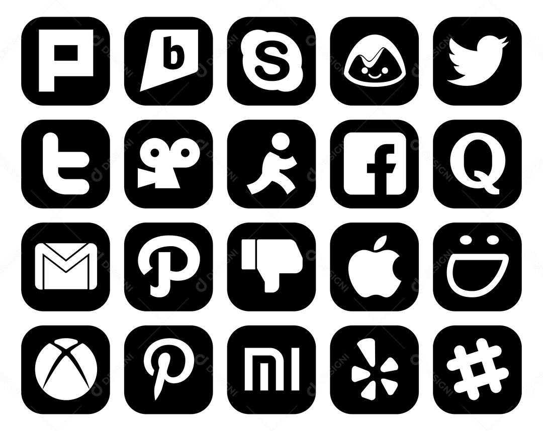 Pacote de 20 Ícones de Mídia Social Ilustração Vetor EPS