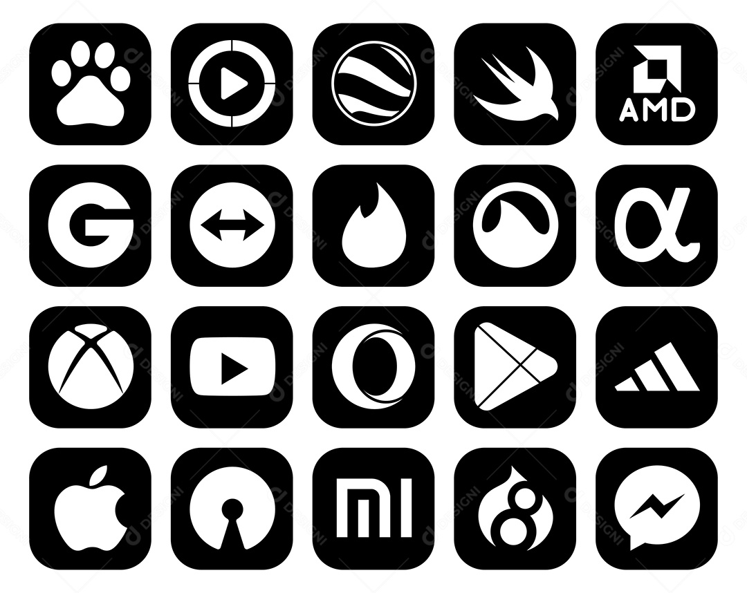 Pacote de 20 Ícones de Mídia Social Ilustração Vetor EPS