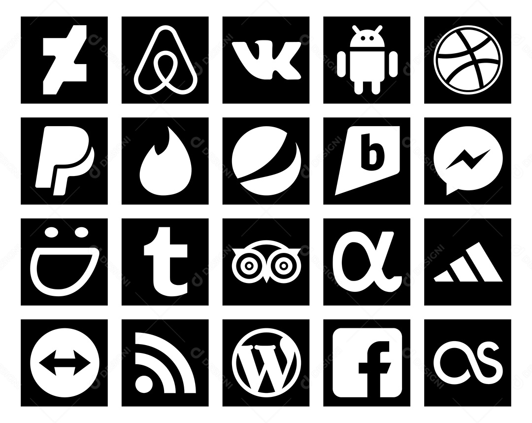 Pacote de 20 Ícones de Mídia Social Ilustração Vetor EPS