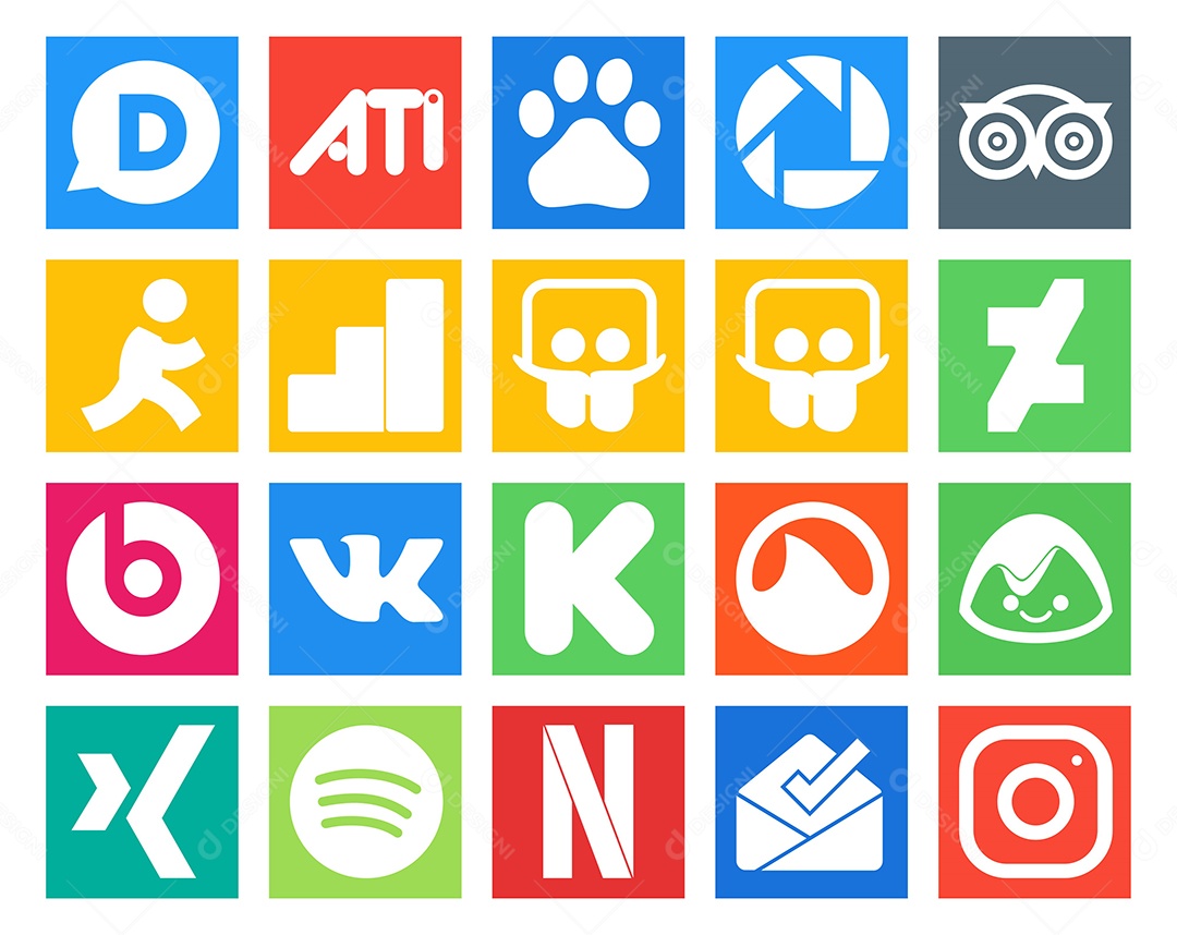 Pacote de 20 Ícones de Mídia Social Colorido Ilustração Vetor EPS