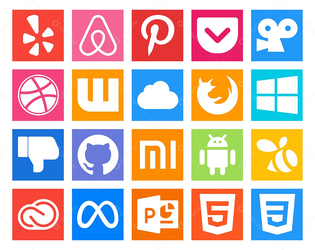 Pacote de 20 Ícones de Mídia Social Colorido Ilustração Vetor EPS