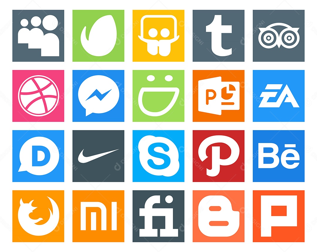 Pacote de 20 Ícones de Mídia Social Colorido Ilustração Vetor EPS