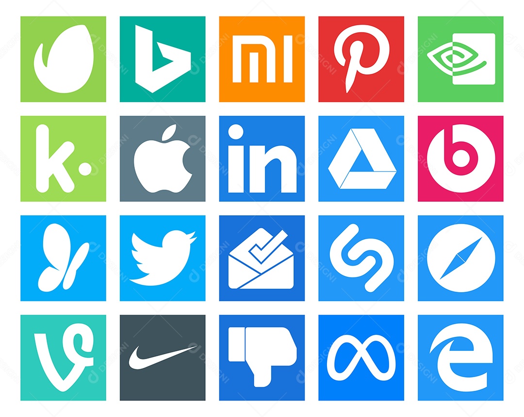 Pacote de 20 Ícones de Mídia Social Colorido Ilustração Vetor EPS