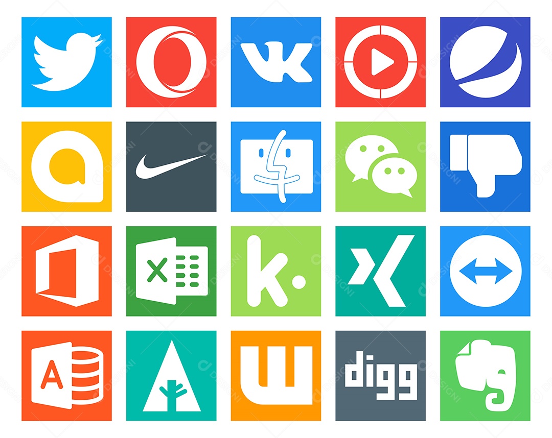 Pacote de 20 Ícones de Mídia Social Colorido Ilustração Vetor EPS