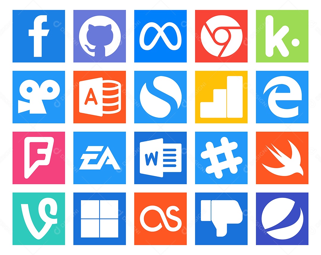 Pacote de 20 Ícones de Mídia Social Colorido Ilustração Vetor EPS