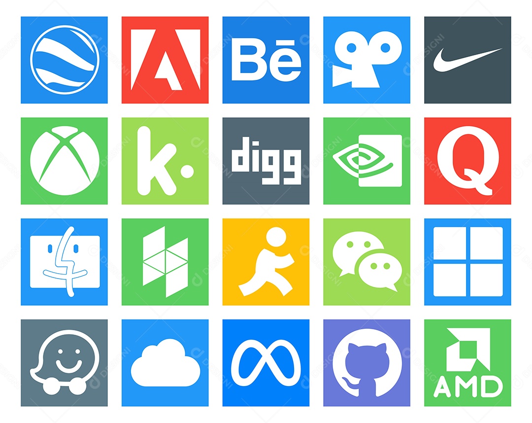 Pacote de 20 Ícones de Mídia Social Colorido Ilustração Vetor EPS