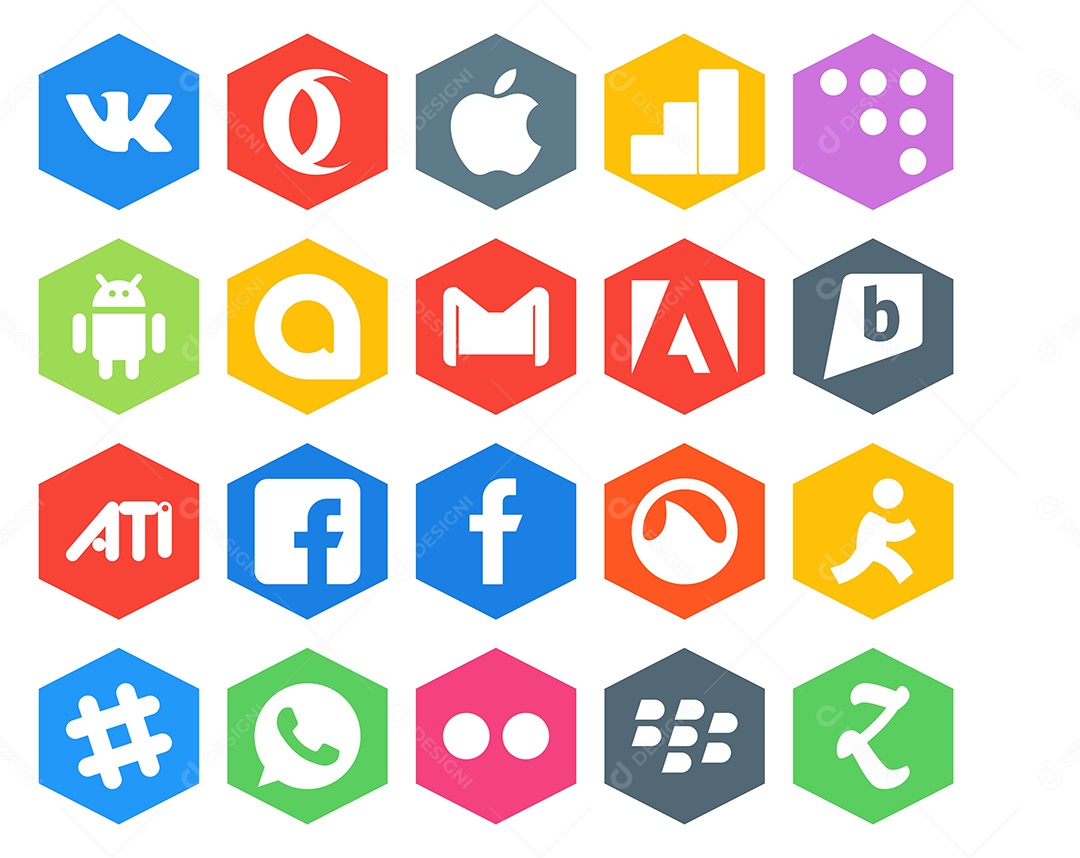 Pacote de 20 Ícones de Mídia Social Colorido Ilustração Vetor EPS