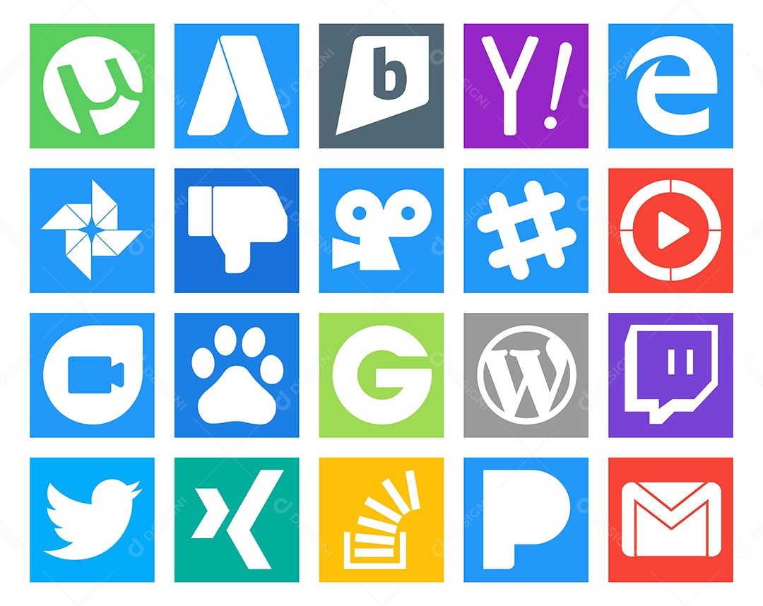 Pacote de 20 Ícones de Mídia Social Colorido Ilustração Vetor EPS