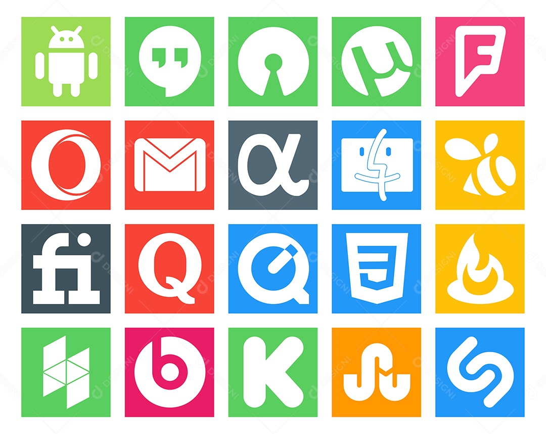 Pacote de 20 Ícones de Mídia Social Colorido Ilustração Vetor EPS