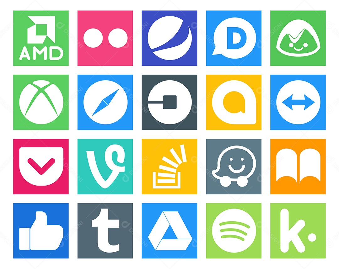 Pacote de 20 Ícones de Mídia Social Colorido Ilustração Vetor EPS