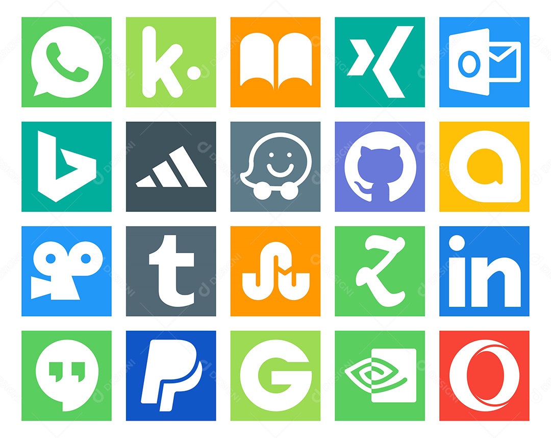 Pacote de 20 Ícones de Mídia Social Colorido Ilustração Vetor EPS