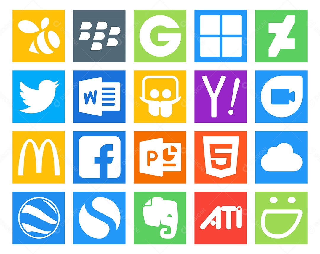 Pacote de 20 Ícones de Mídia Social Colorido Ilustração Vetor EPS
