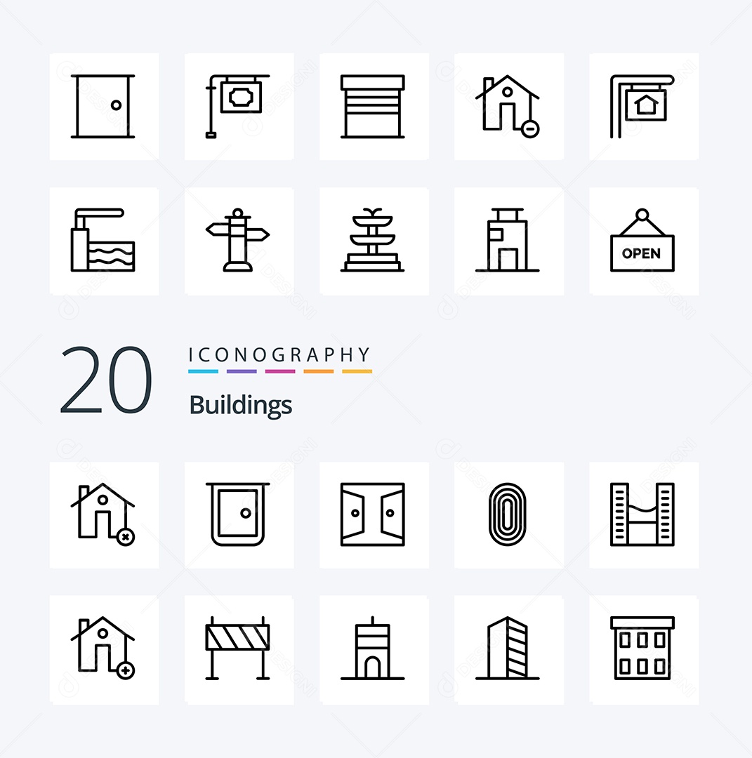 Conjunto de Ícones de Edifícios Modernos Ilustração Vetor EPS