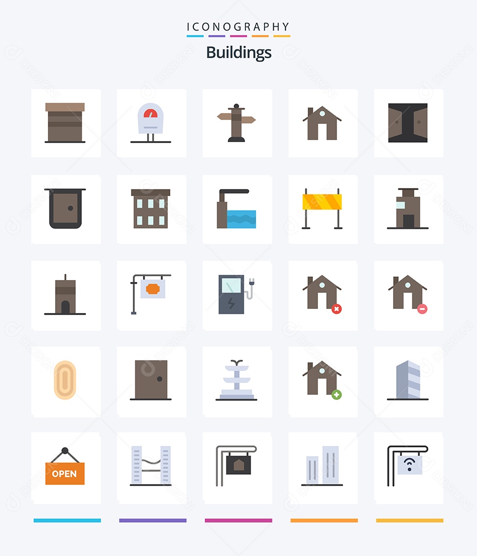 Conjunto de Ícones de Edifícios Modernos Ilustração Vetor EPS