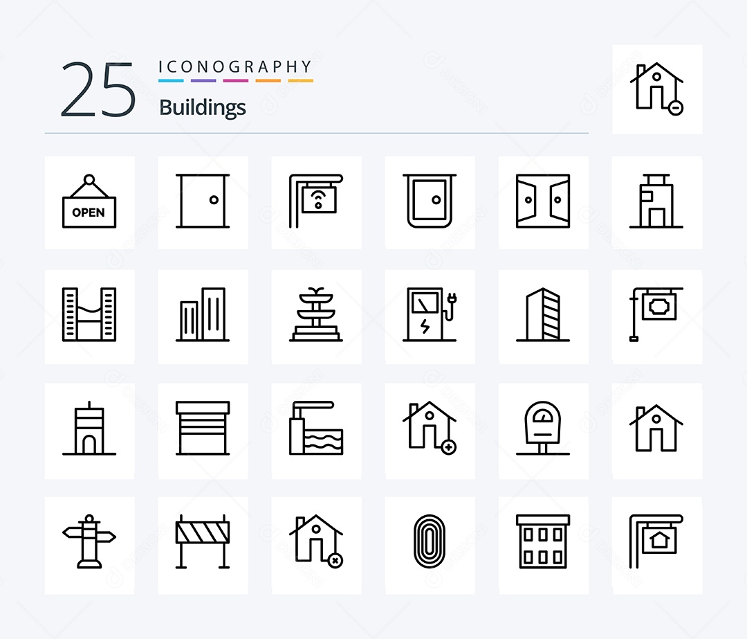 Conjunto de Ícones de Edifícios Modernos Ilustração Vetor EPS