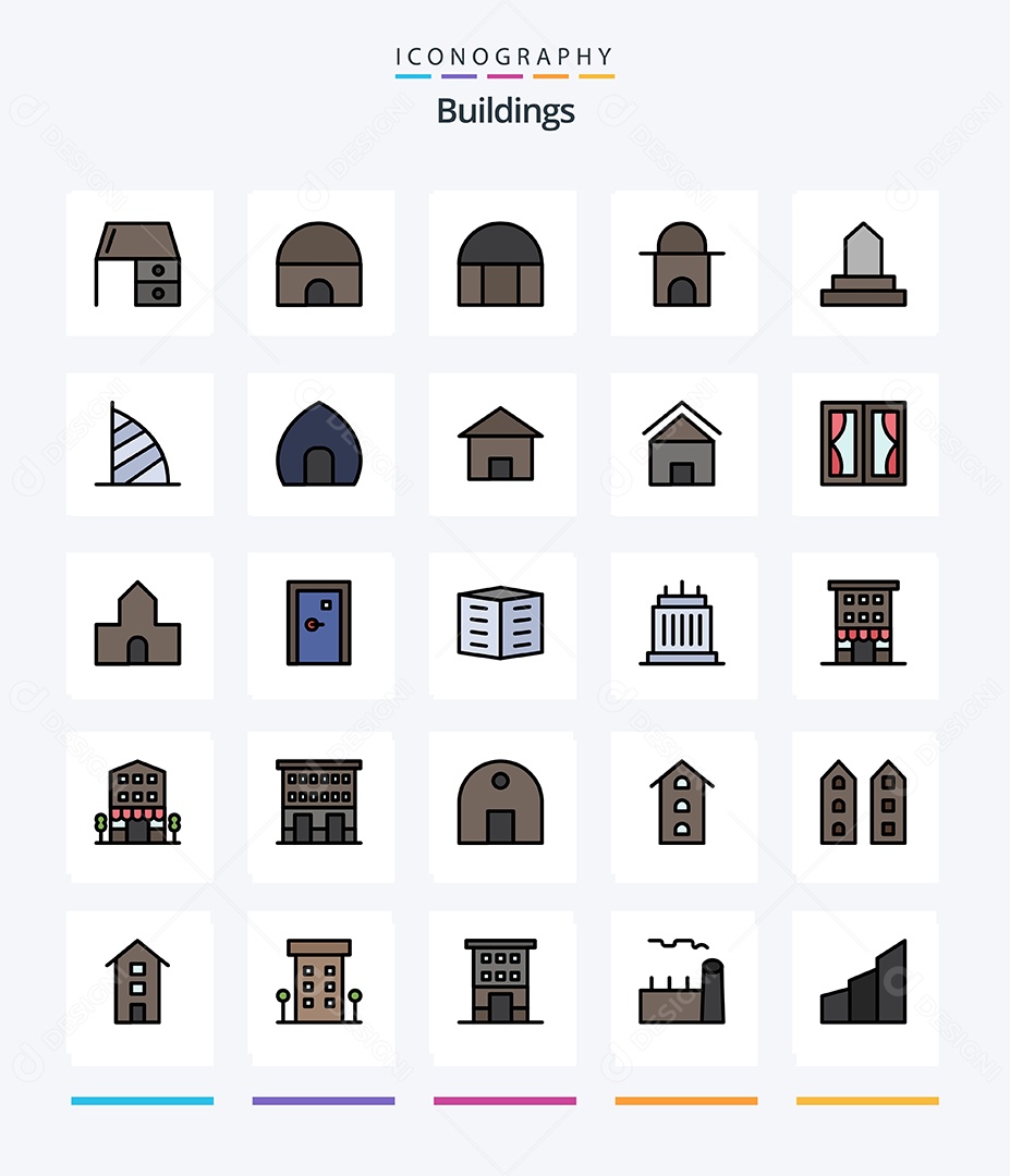 Conjunto de Ícones de Edifícios Modernos Ilustração Vetor EPS