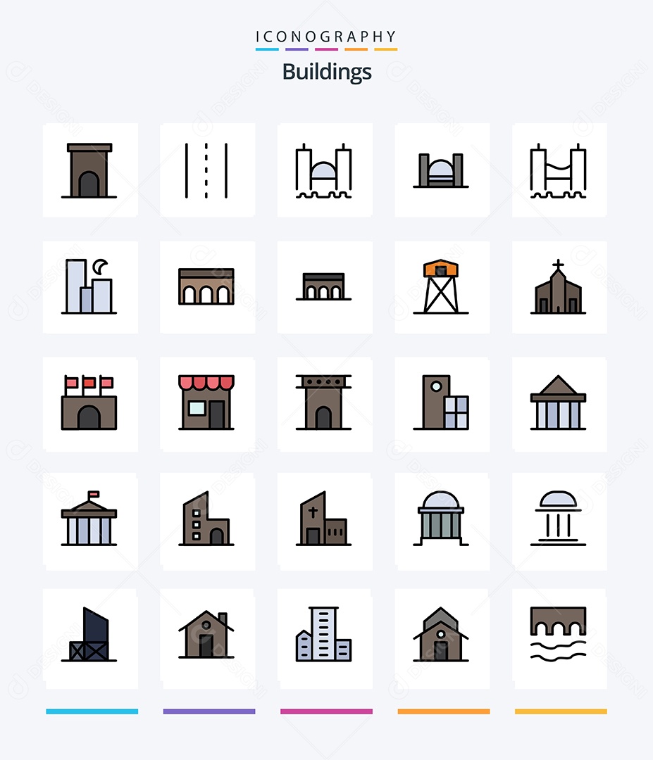 Conjunto de Ícones de Edifícios Modernos Ilustração Vetor EPS