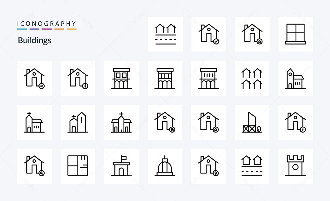 Conjunto de Ícones de Edifícios Modernos Ilustração Vetor EPS