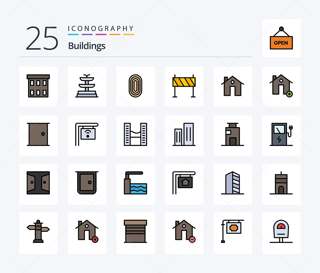 Conjunto de Ícones de Edifícios Modernos Ilustração Vetor EPS