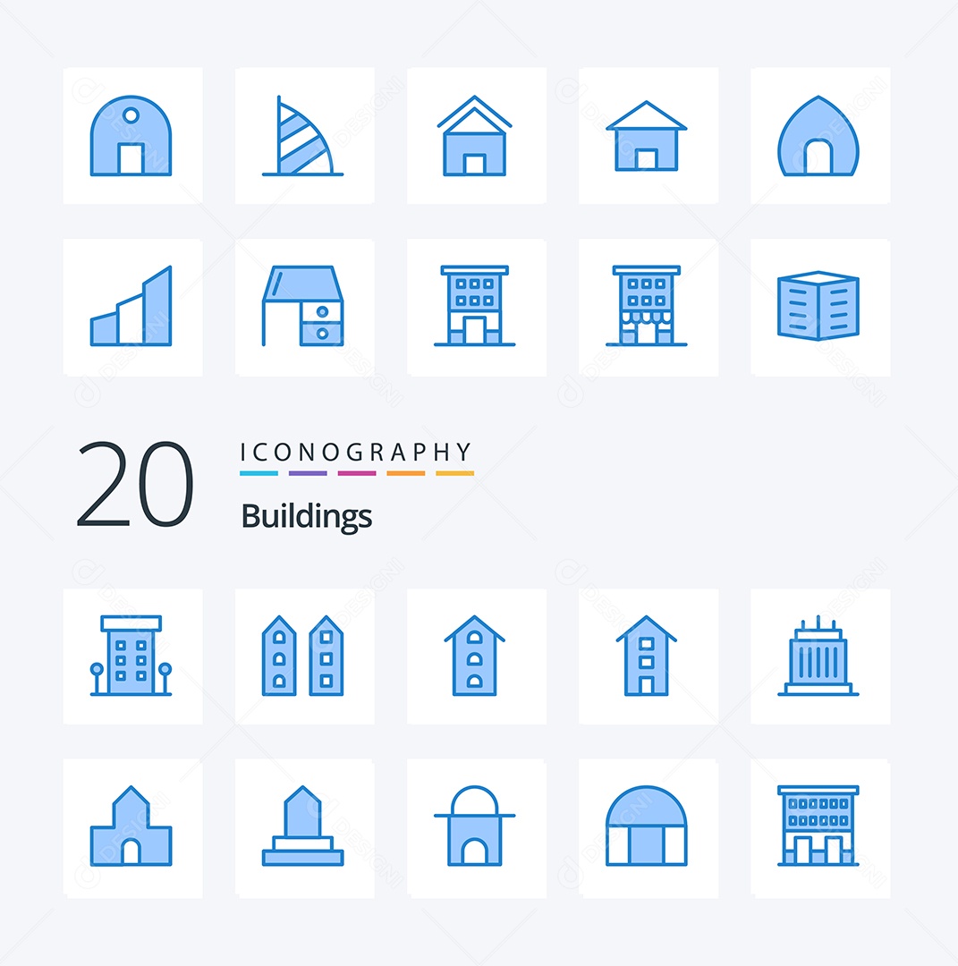 Conjunto de Ícones de Edifícios Modernos Ilustração Vetor EPS