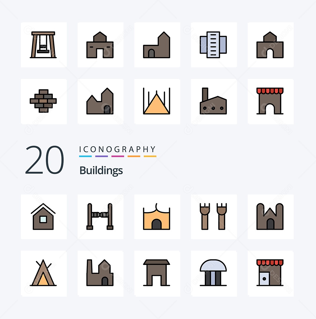 Conjunto de Ícones de Edifícios Modernos Ilustração Vetor EPS