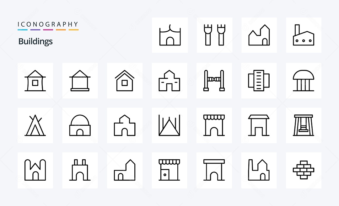 Conjunto de Ícones de Edifícios Modernos Ilustração Vetor EPS
