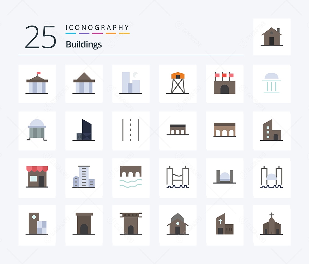 Conjunto de Ícones de Edifícios Modernos Ilustração Vetor EPS