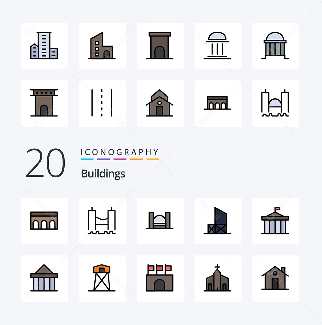 Conjunto de Ícones de Edifícios Modernos Ilustração Vetor EPS