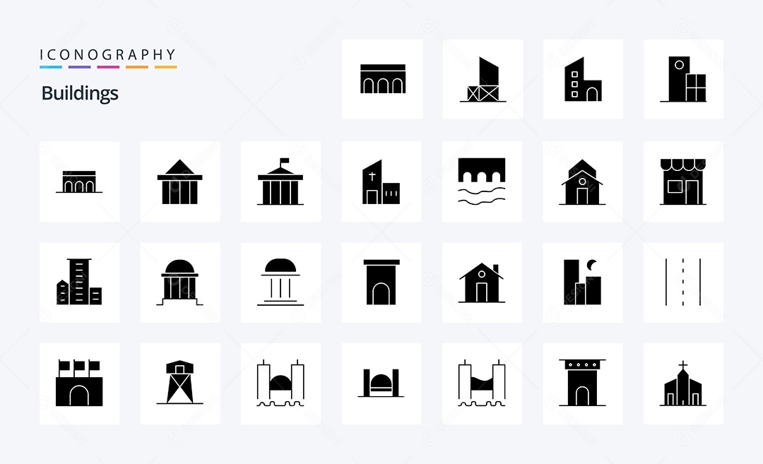 Conjunto de Ícones de Edifícios Modernos Ilustração Vetor EPS